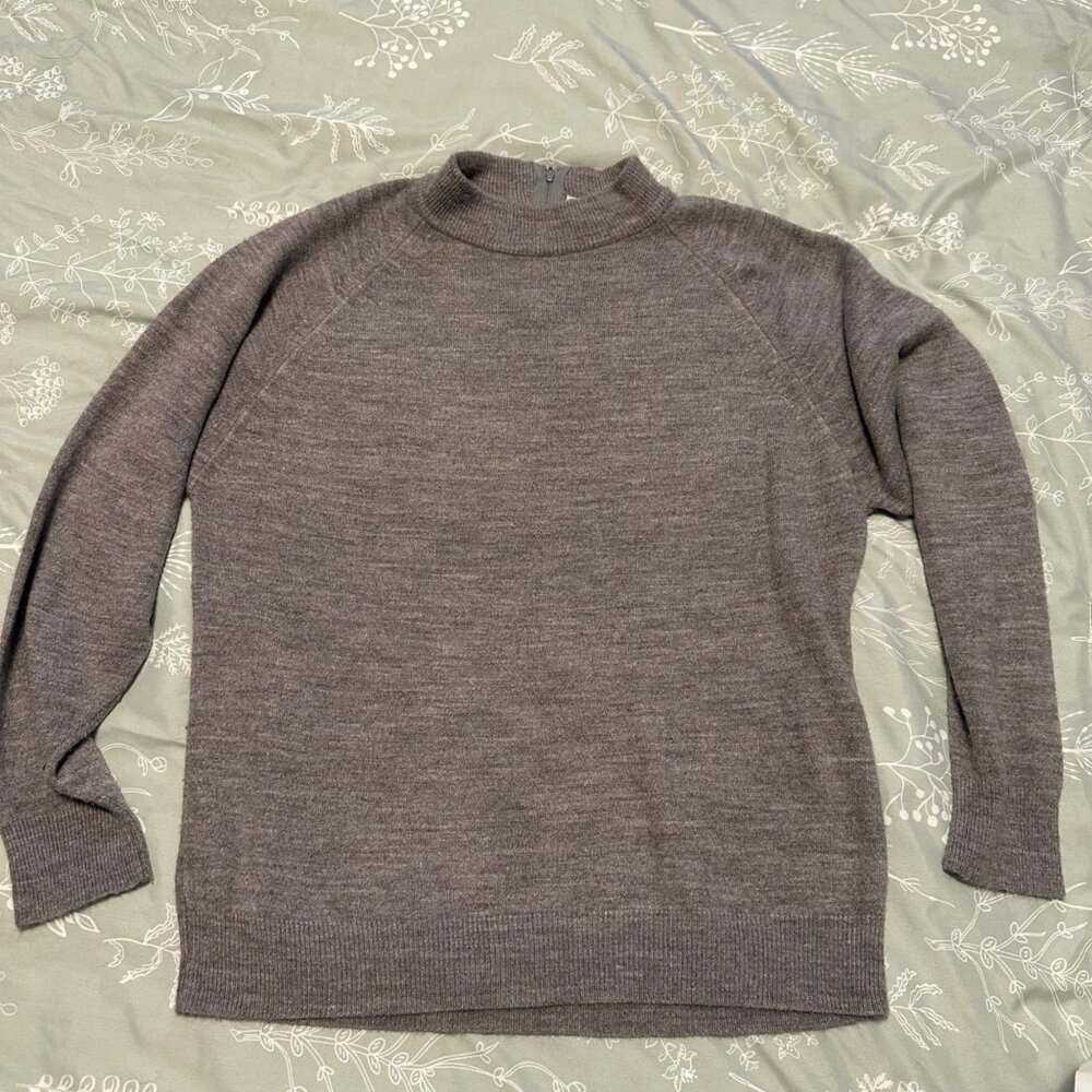 Vintage Back-Zip Mock Neck Sweater 38 Gray